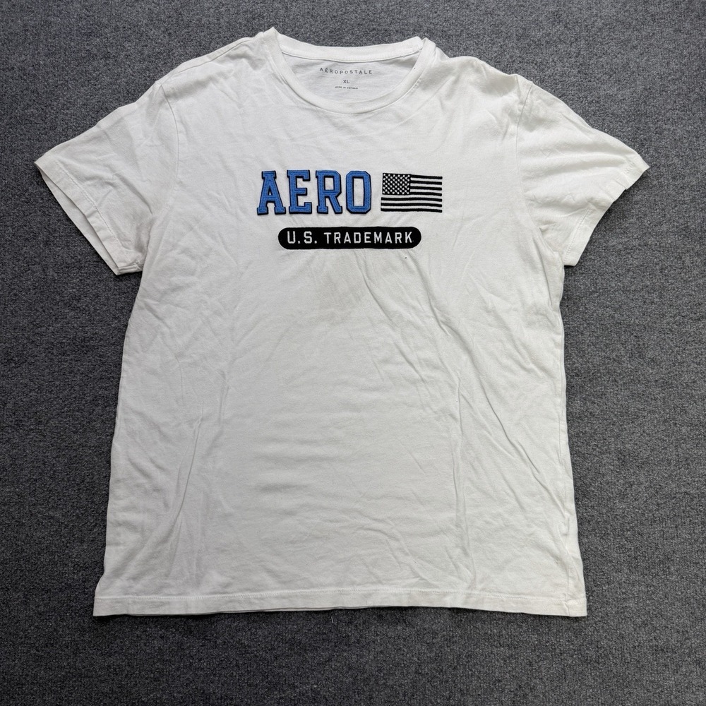 Aeropostale T Shirt Men's Size XL White/Blue Y2K Vtg